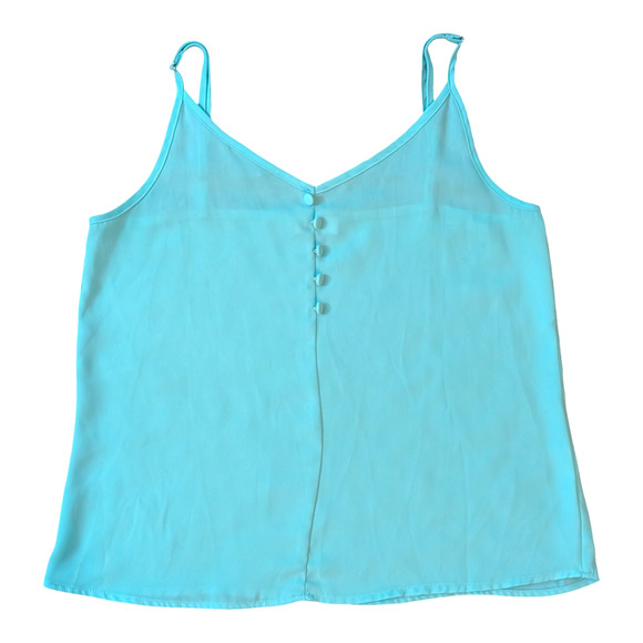 Women's Turquoise Semi Sheer Spaghetti Strap Top With Button Accents M - Picture 2 of 5